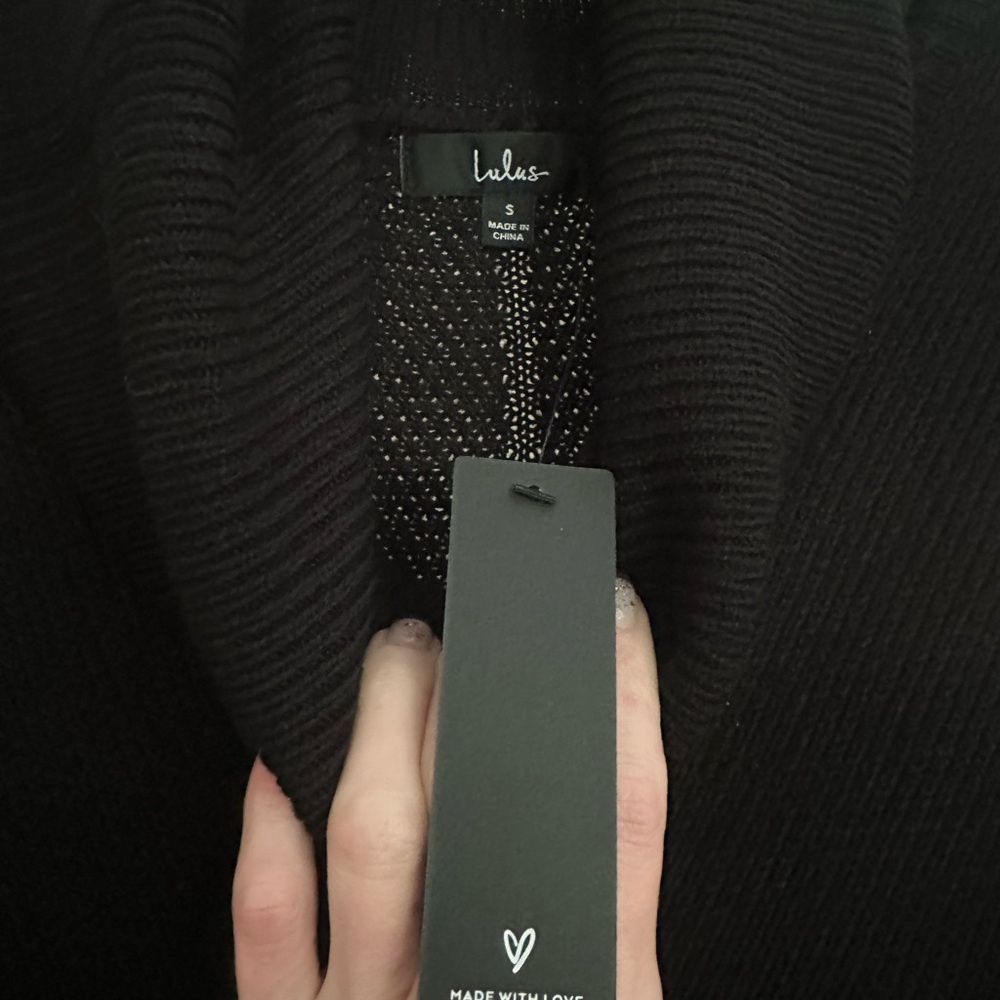 Lulu's Elegant Black Cowl Neck Sweater Dress